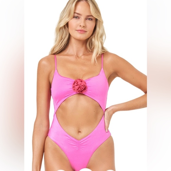 L*Space  Sierra One Piece Bathing Suit - Pink Satin Shine.  XL. New with tags - Picture 2 of 5